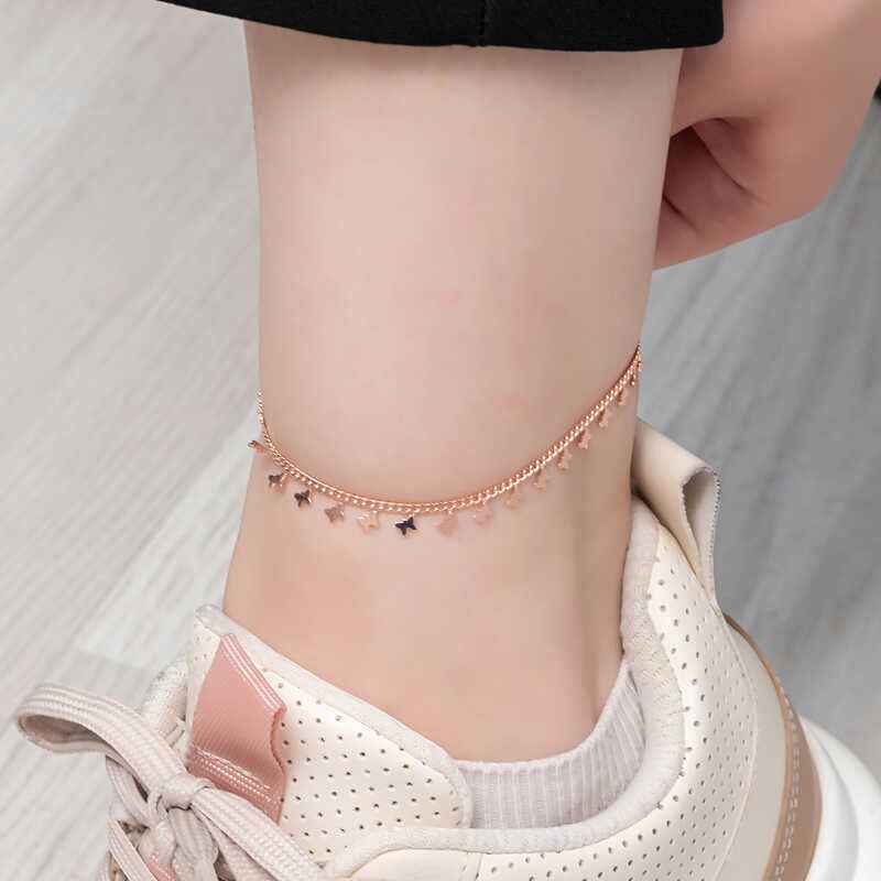 Rose Plated Butterfly Silver Anklet