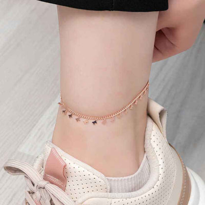Rose Plated Butterfly Silver Anklet