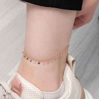 Rose Plated Butterfly Silver Anklet