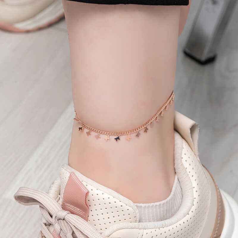 Rose Plated Butterfly Silver Anklet