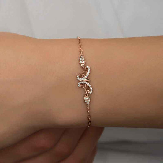 Rose Plated Butterfly Women's Silver Bracelet