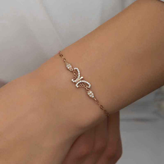 Rose Plated Butterfly Women's Silver Bracelet