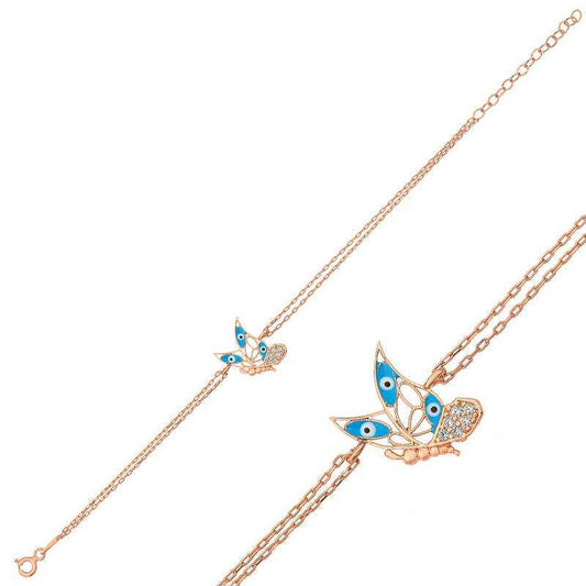 Rose Plated Butterfly Women's Silver Bracelet