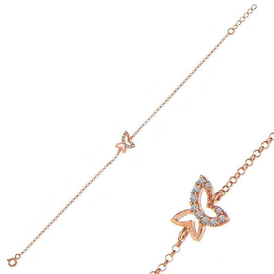 Rose Plated Butterfly Women's Silver Bracelet
