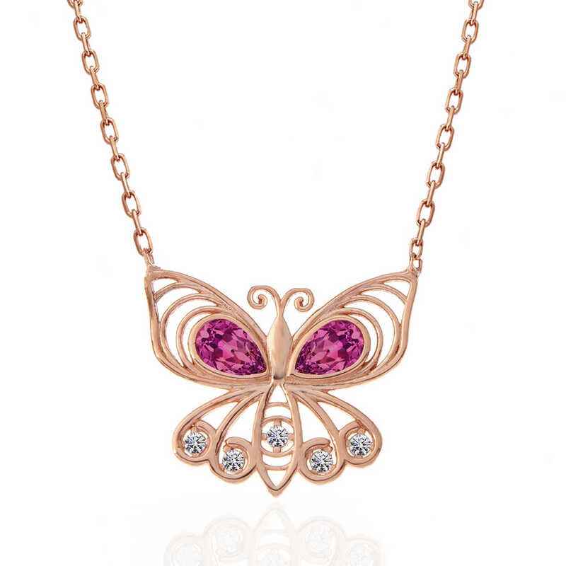 Rose Plated Butterfly Women's Silver Pendant