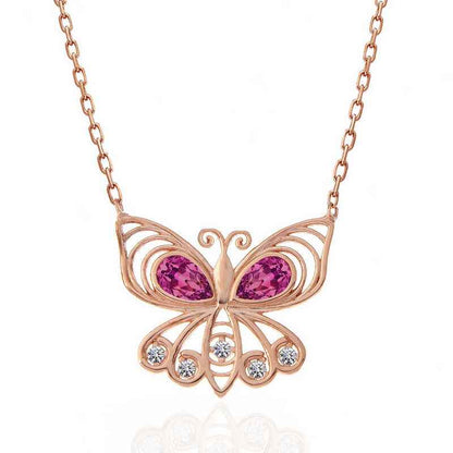 Rose Plated Butterfly Women's Silver Pendant