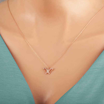 Rose Plated Butterfly Women's Silver Pendant