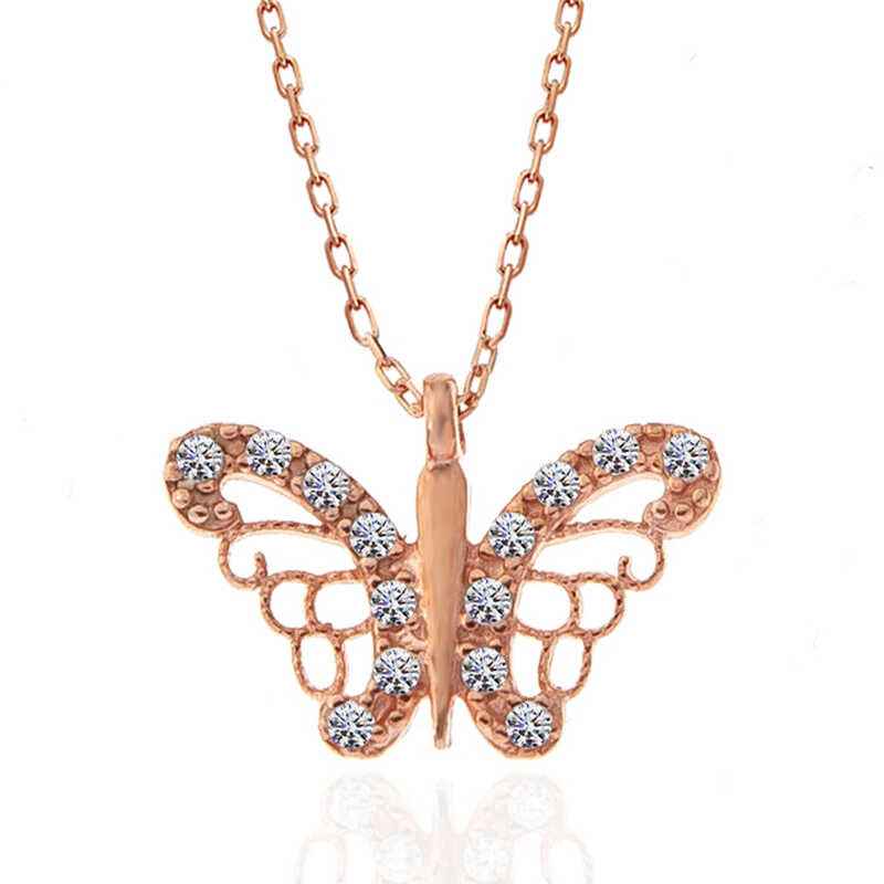 Rose Plated Butterfly Women's Silver Pendant