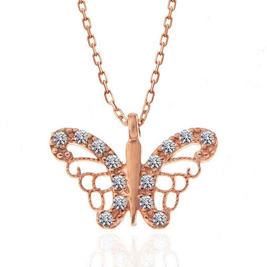 Rose Plated Butterfly Women's Silver Pendant