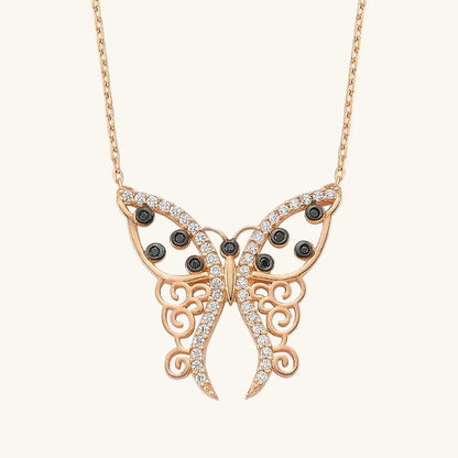 Patterned Butterfly Women's Silver Necklace