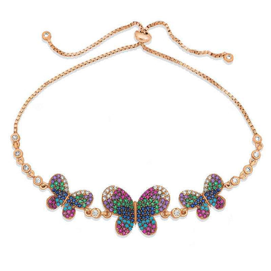 Rose Plated Butterfly Elevator Silver Bracelet