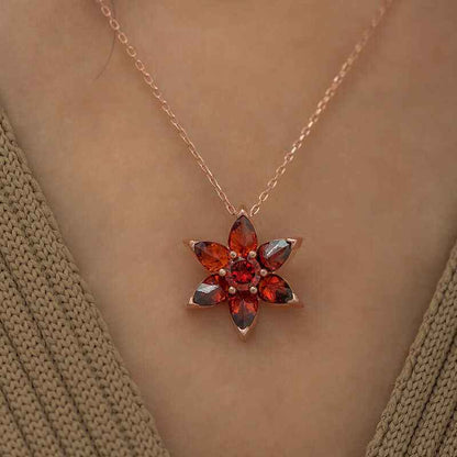 Red Flower Rose Plated Silver Pendant