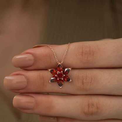 Red Flower Rose Plated Silver Pendant