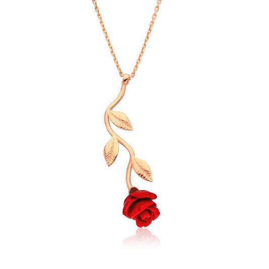 Red Rose Silver Pendant Necklace