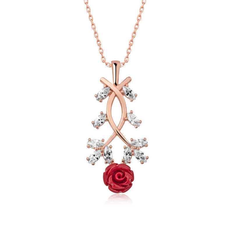 Red Rose Women's Rose Plated Silver Necklace