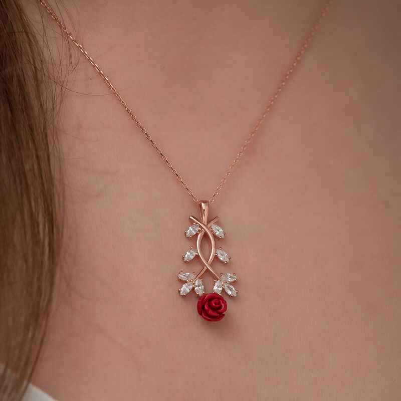 Red Rose Women's Rose Plated Silver Necklace