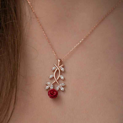 Red Rose Women's Rose Plated Silver Necklace