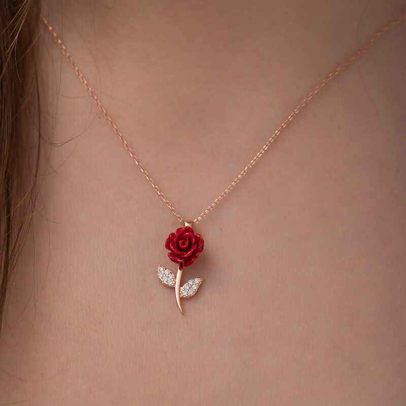 Red Rose Plated Silver Pendant
