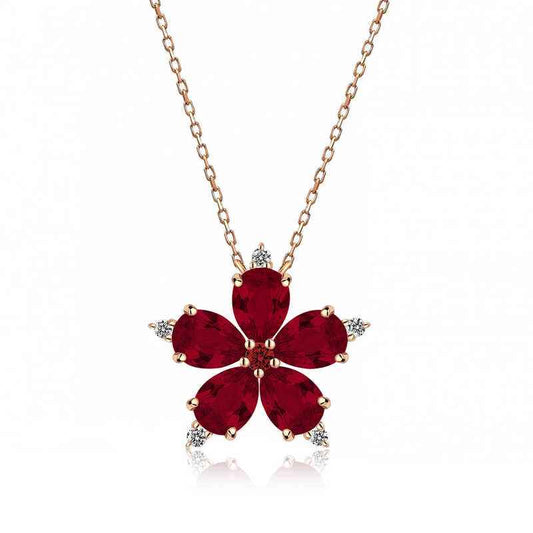 Red Camellia Flower Rose Plated Silver Pendant