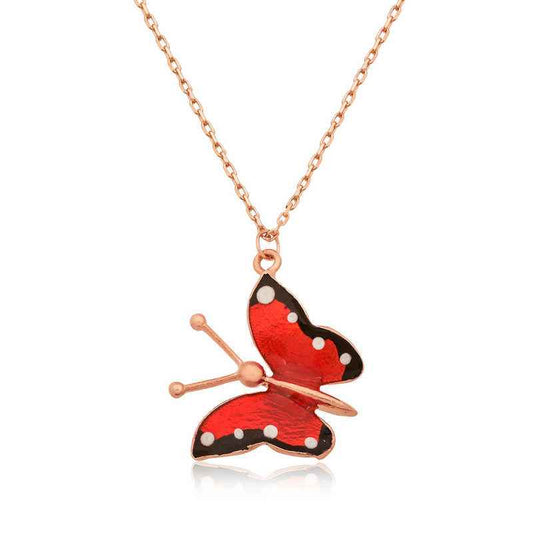 Red Butterfly Rose Gold Plated Silver Pendant