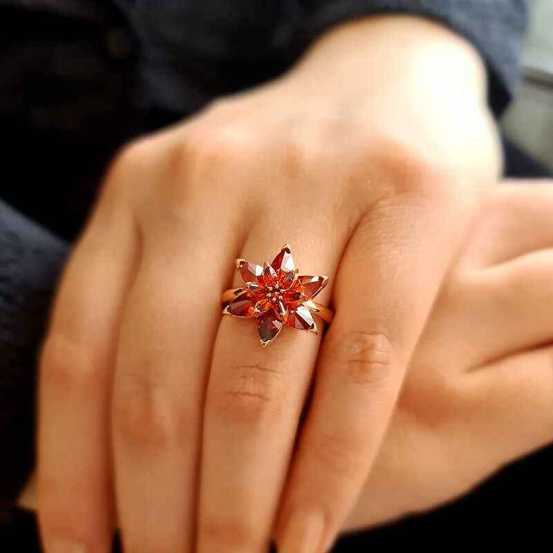 Red Lotus Flower Rose Plated Silver Ring