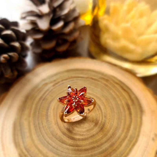 Red Lotus Flower Rose Plated Silver Ring