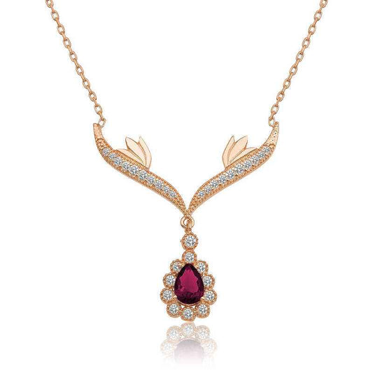 Red Stone Medallion Rose Gold Plated Women's Silver Necklace