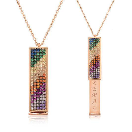 Collier personnalisé en argent plaqué rose arc-en-ciel