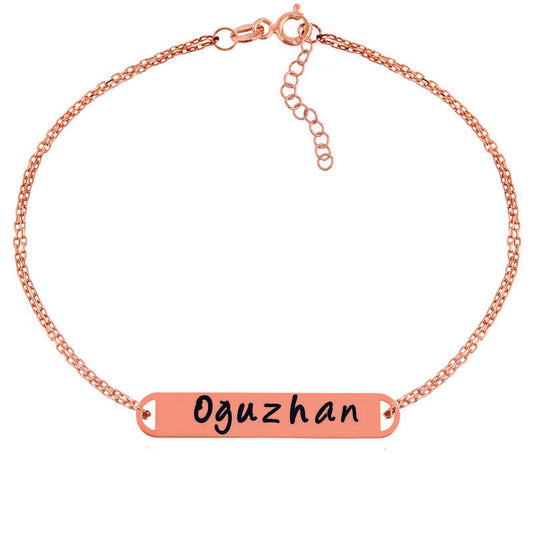 Rose Plated Personalized Name Women's Silver Bracelet