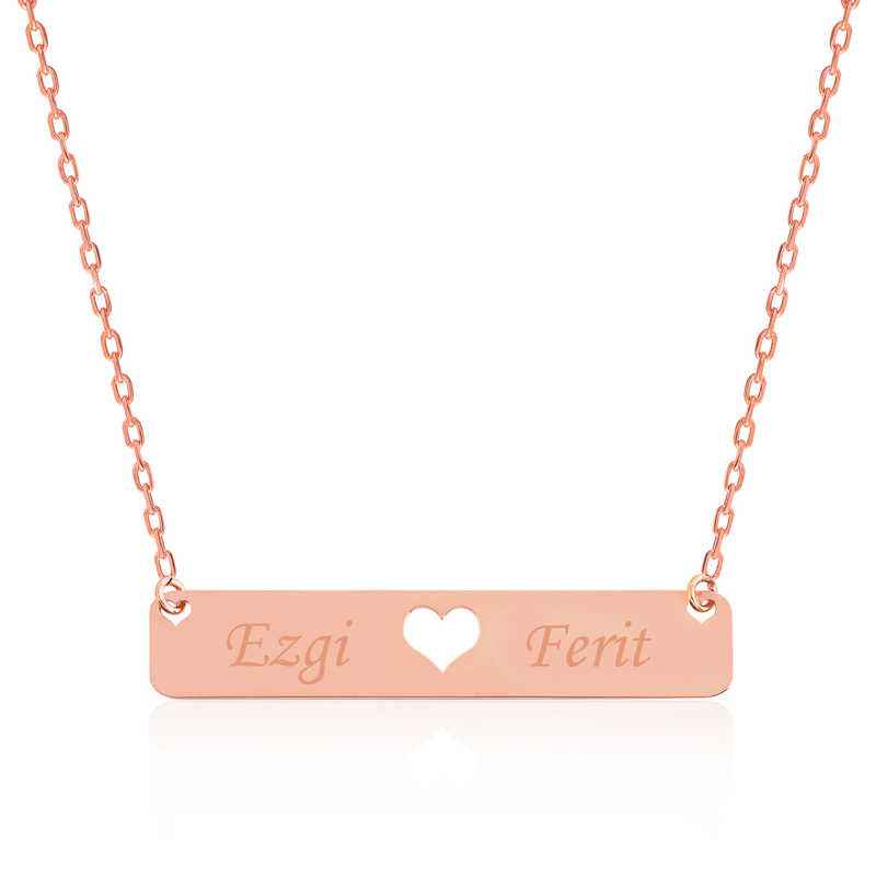 Rose Plated Personalized Name Bar Heart Silver Necklace