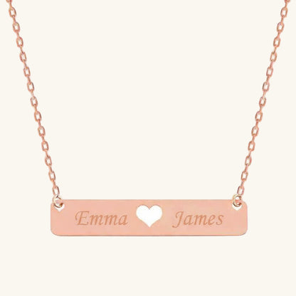 Rose Plated Personalized Name Bar Heart Silver Necklace