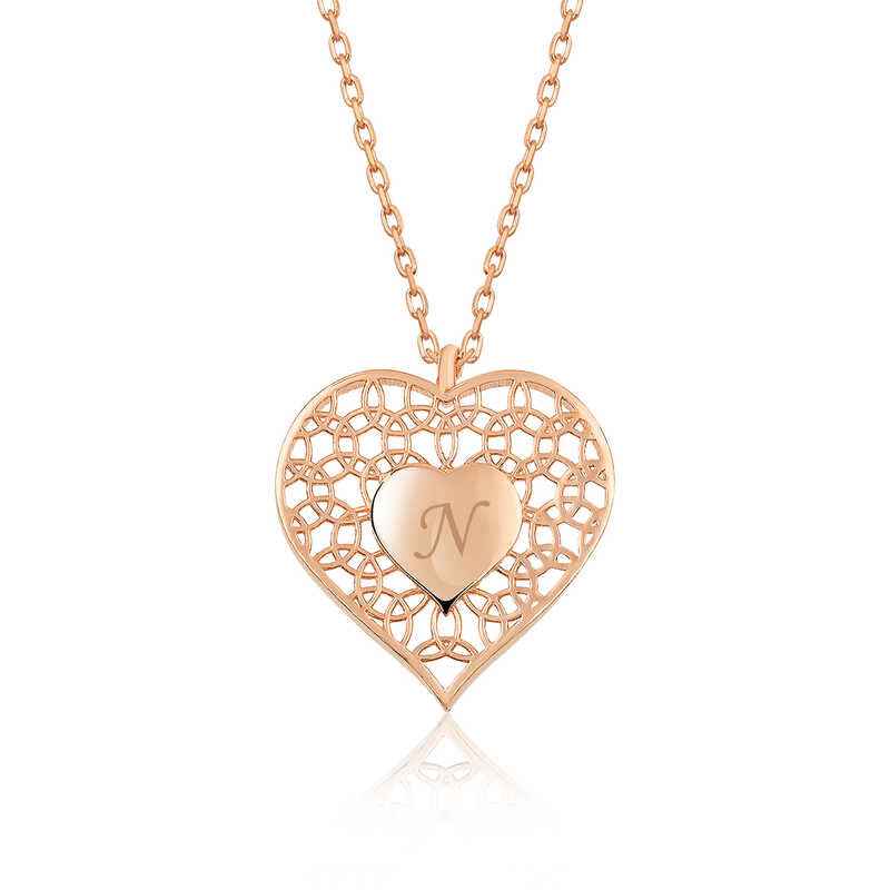 Rose Plated Personalized Heart Within Heart Women's Silver Necklace