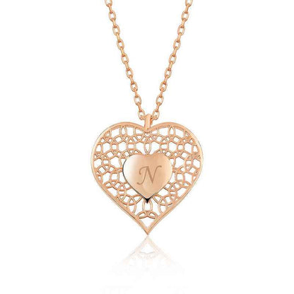 Rose Plated Personalized Heart Within Heart Women's Silver Necklace