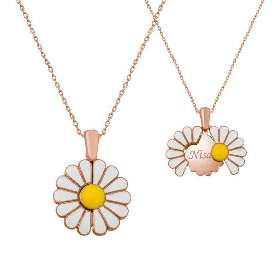 Rose Plated Personalized Daisy Silver Pendant