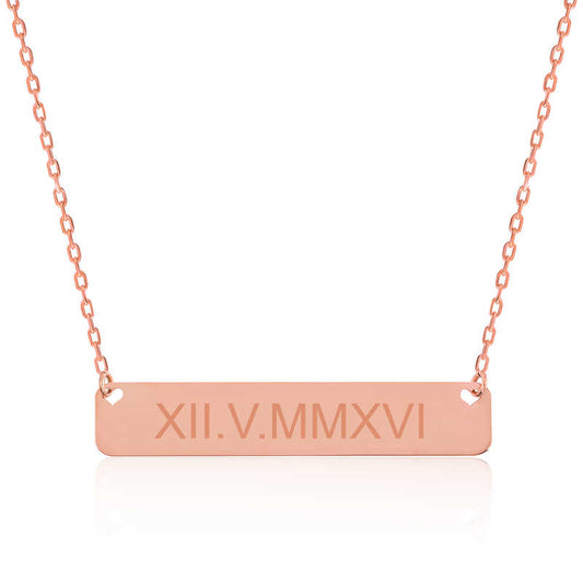 Collier en argent plaqué rose avec date et chiffres romains personnalisés