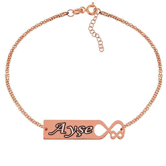 Rose Plated Custom Eternal Love Name Women's Silver Bracelet