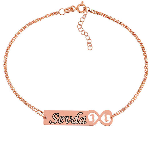 Rose Plated Custom Infinity Name Women's Silver Bracelet