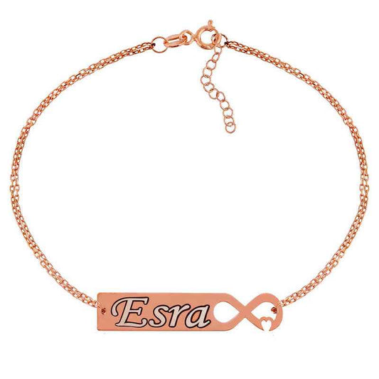 Rose Plated Personalized Infinity Heart Name Women's Silver Bracelet