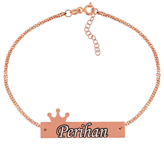 Rose Plated Personalized Crown Name Women's Silver Bracelet