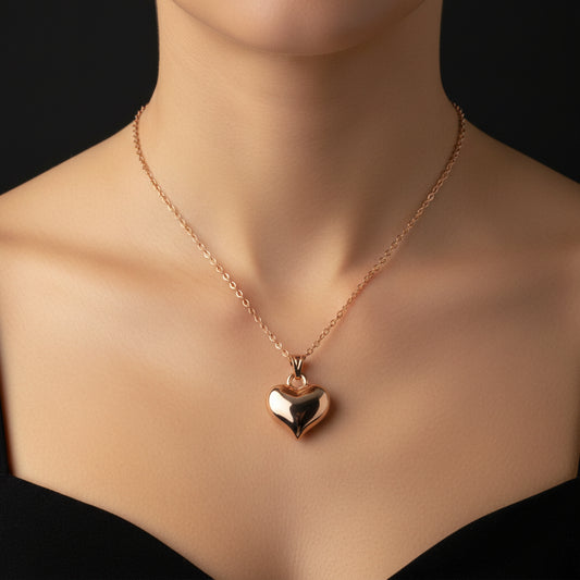 Rose Gold Plated 3D Heart Women's Silver Necklace