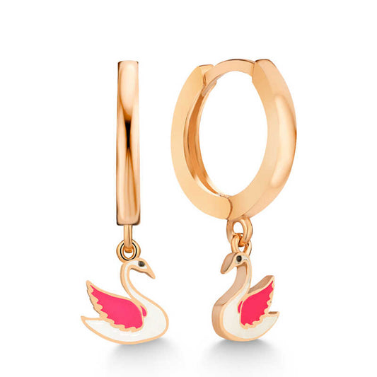Rose Plated Swan Dangle Women's Silver Earrings