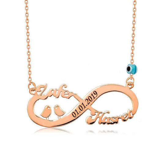 Rose Gold Plated Bird Infinity Name Necklace Silver