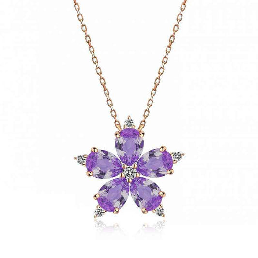 Rose Plated Lilac Camellia Flower Silver Necklace