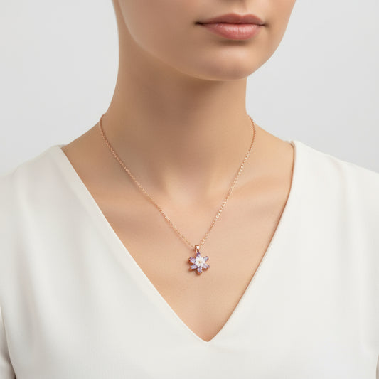 Rosévergoldete Lila Lotusblüten-Silberkette