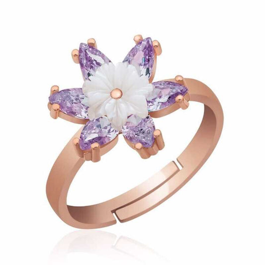 Bague en argent plaqué rose avec fleur de lotus lilas
