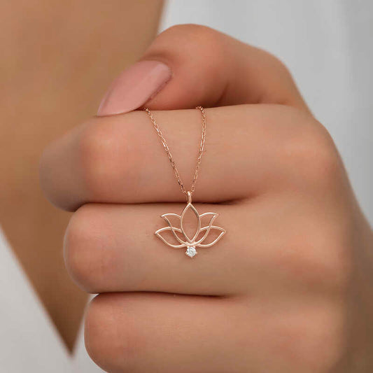 Rose Plated Lotus Flower Women's Silver Necklace