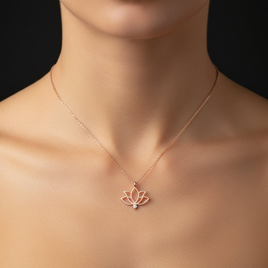 Rosévergoldete Lotusblüten-Damen-Silberkette