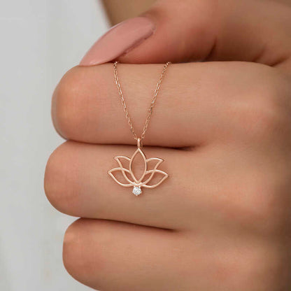 Rose Plated Lotus Flower Women's Silver Necklace