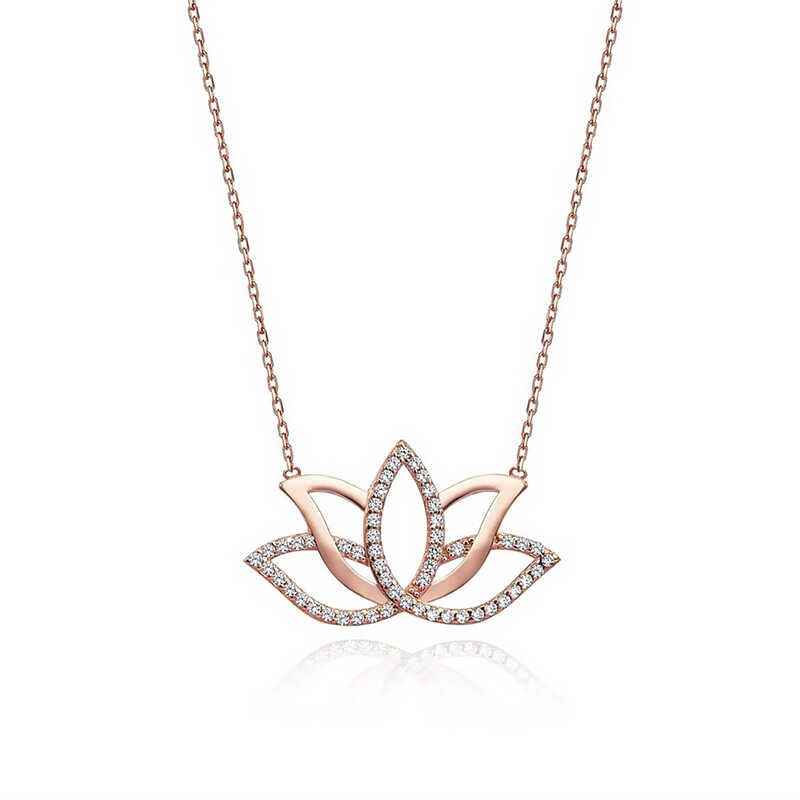 Rose Plated Lotus Flower Silver Necklace