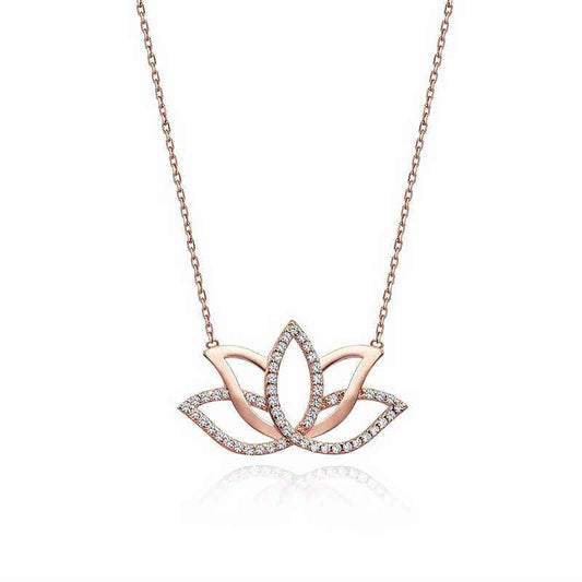 Rose Plated Lotus Flower Silver Necklace